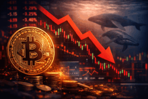 Bitcoin cai após movimentação de baleias e pressão técnica